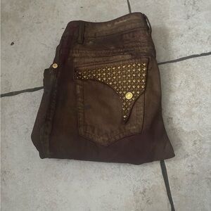 Brown Jeans with Gold Studded Pocket